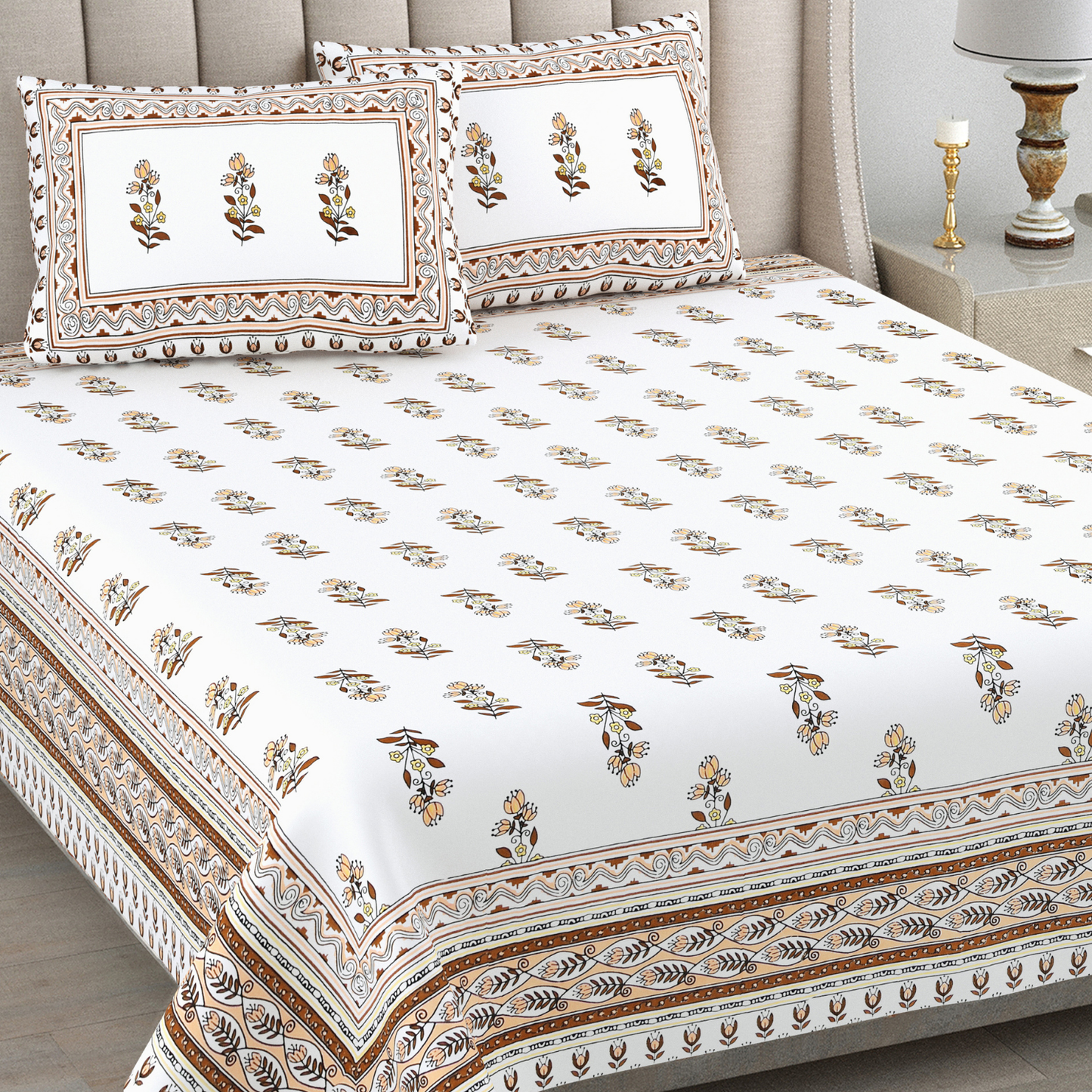 Kalakriti Mogra Mehfil Pure Cotton Double Bedsheet with 2 Pillow Covers