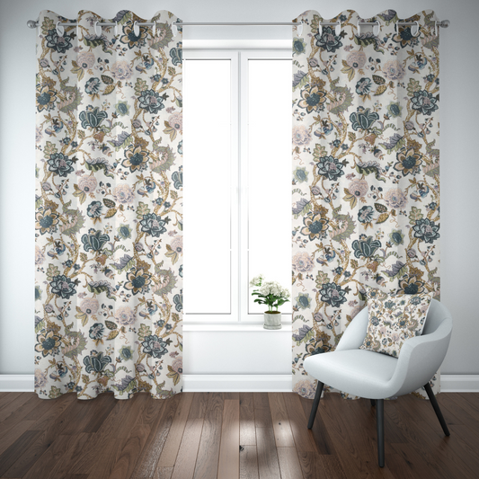 DUSKY PETALS ANOKHI HOME WINDOW CURTAIN 9 FEET LONG X 3.75 WIDTH PAIR