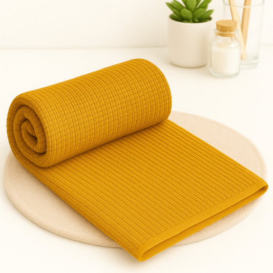 Golden Ochre - Solid Waffle Cotton Soft Towel Set : 1 Bath Towel and 2 Hand Towels