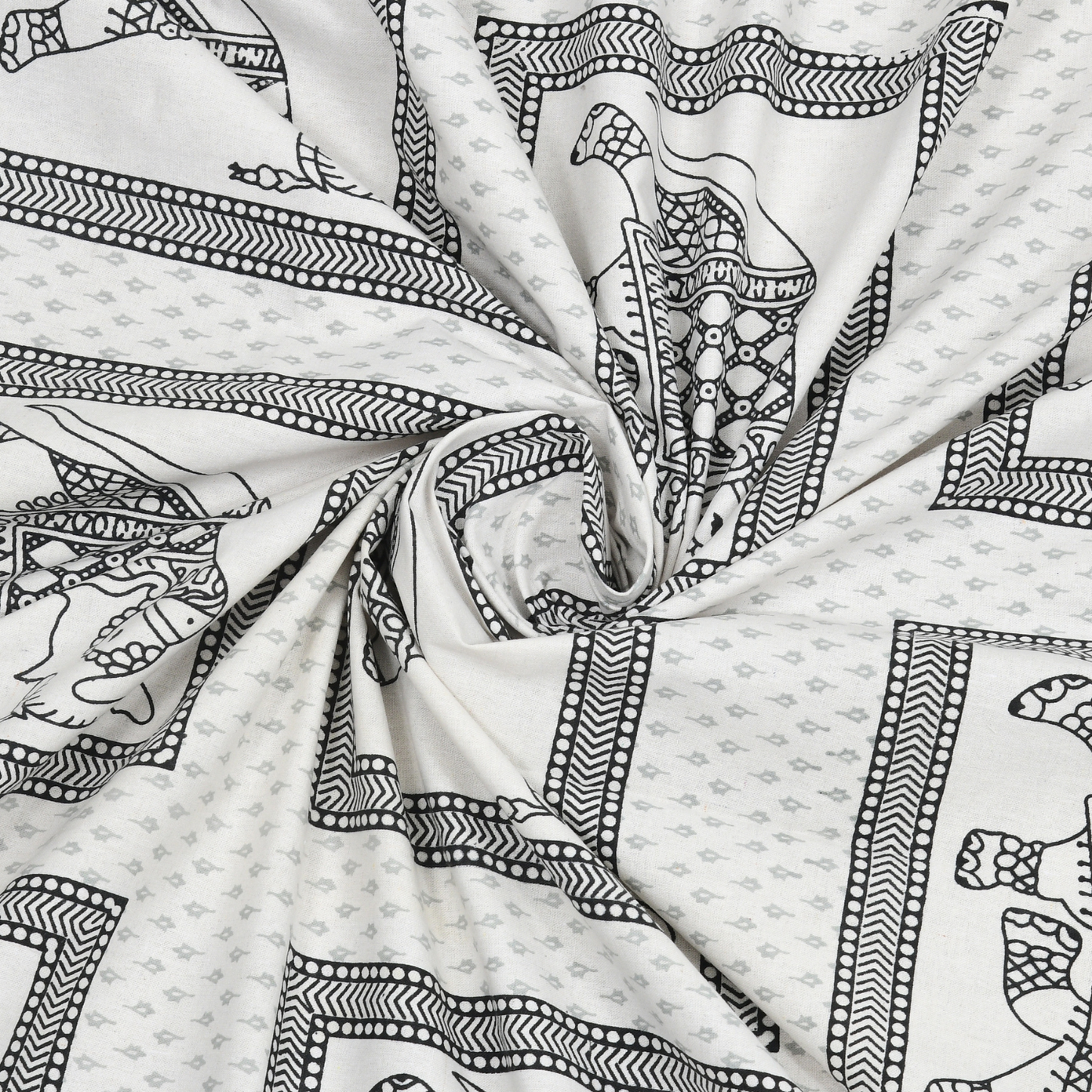 Kalakriti Hathi Darbar Pure Cotton Double Bedsheet with 2 Pillow Covers