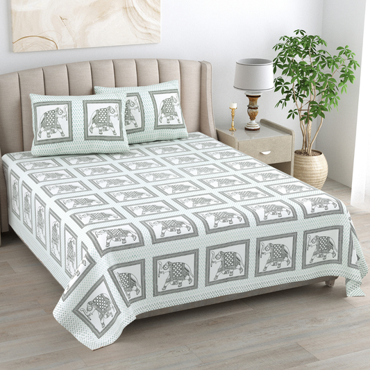 Kalakriti Royal March Pure Cotton Double Bedsheet with 2 Pillow Covers
