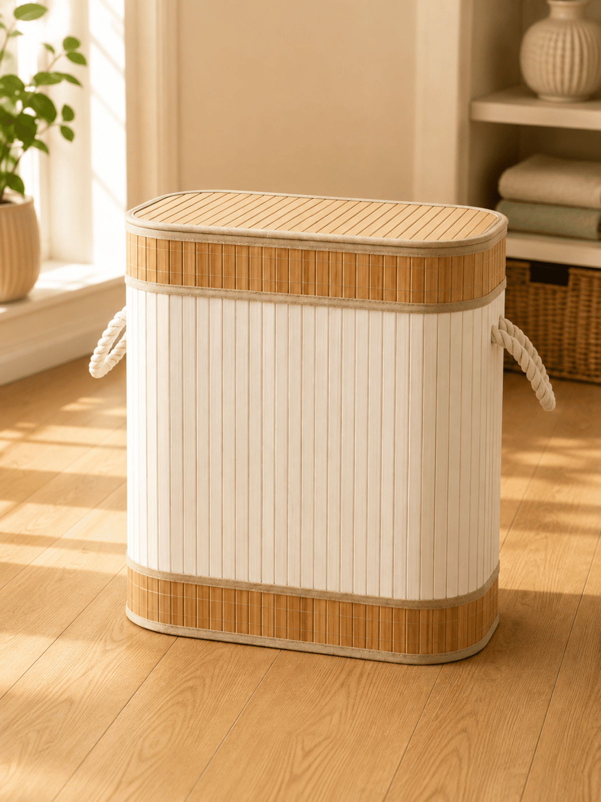 Bamboo Stripe Laundry Basket
