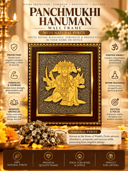 Panchmukhi Hanuman Frame with Natural Pyrite