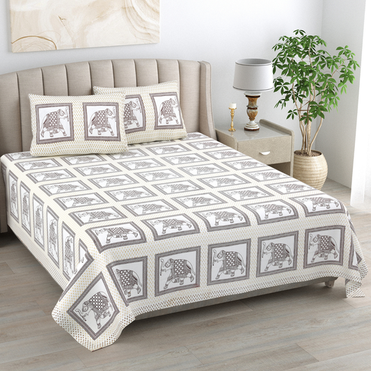 Kalakriti Mughal Caravan Pure Cotton Double Bedsheet with 2 Pillow Covers