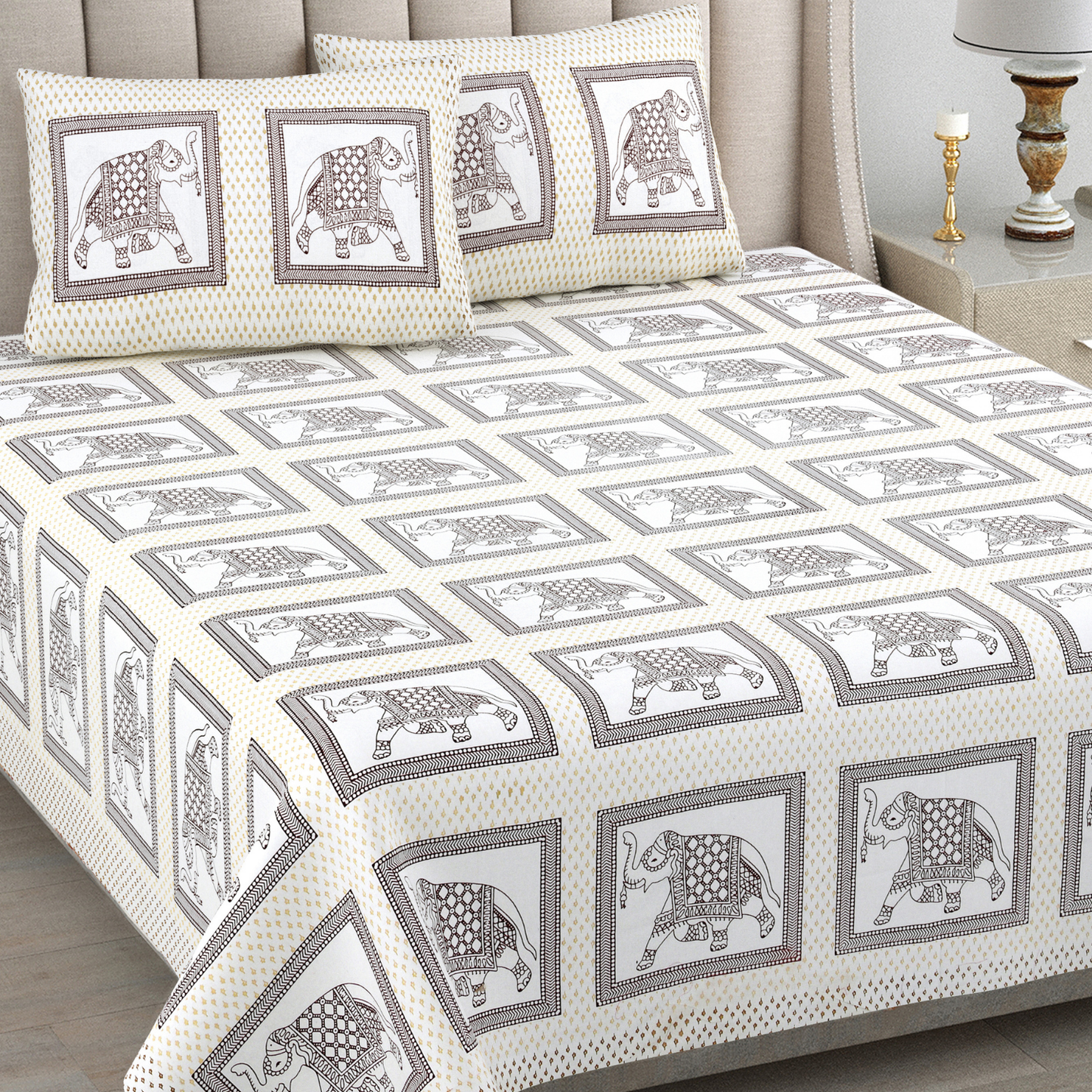 Kalakriti Mughal Caravan Pure Cotton Double Bedsheet with 2 Pillow Covers