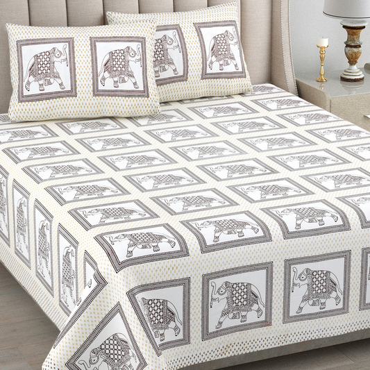 Kalakriti Mughal Caravan Pure Cotton Double Bedsheet with 2 Pillow Covers
