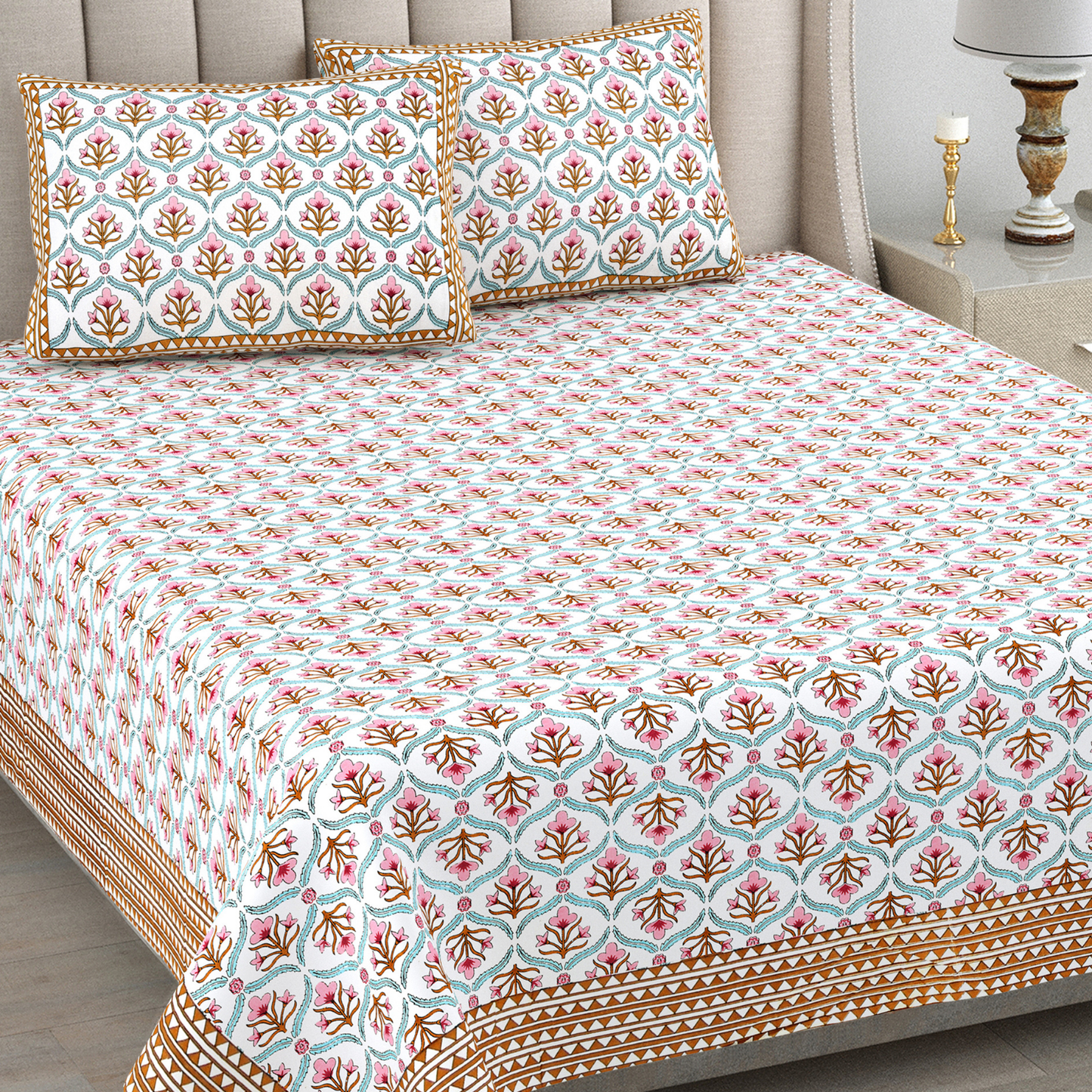 Kalakriti Satrangi Botanica Pure Cotton Double Bedsheet with 2 Pillow Covers