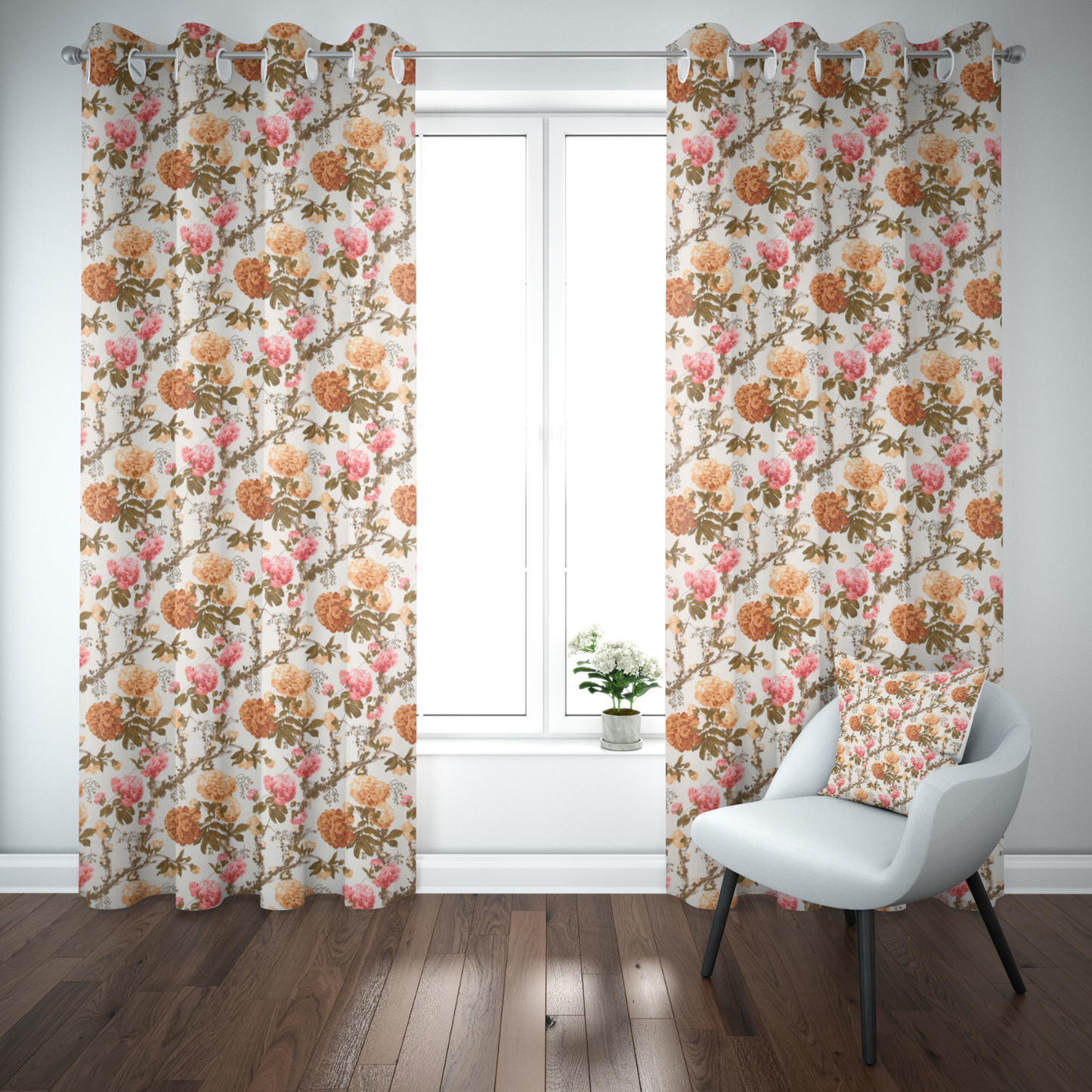 AUTUMN GARDEN ANOKHI HOME WINDOW CURTAIN 9 FEET LONG X 3.75 WIDTH PAIR