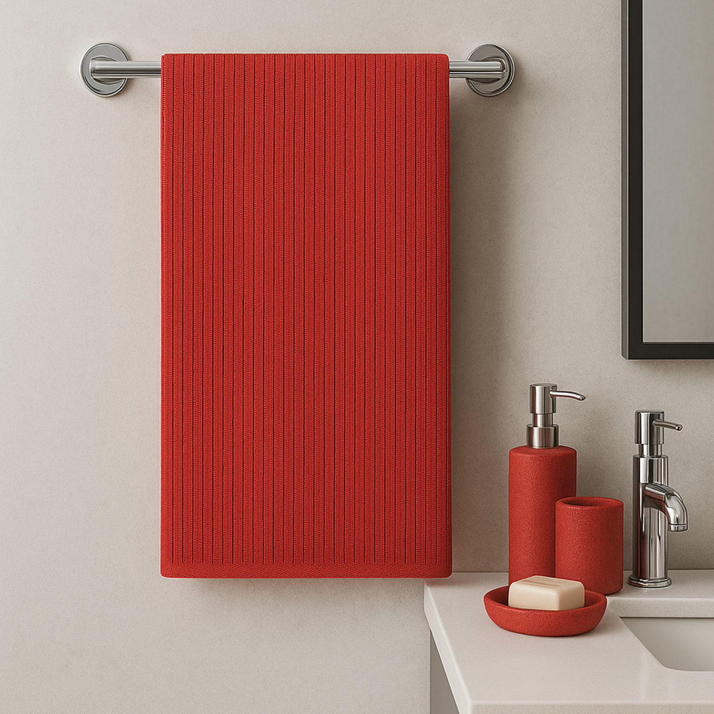 Crimson Red - Solid Waffle Cotton Soft Towel Set : 1 Bath Towel and 2 Hand Towels