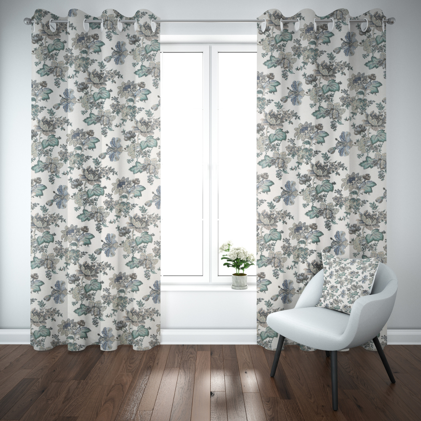 ICY BLOOM ANOKHI HOME WINDOW CURTAIN 9 FEET LONG X 3.75 WIDTH PAIR