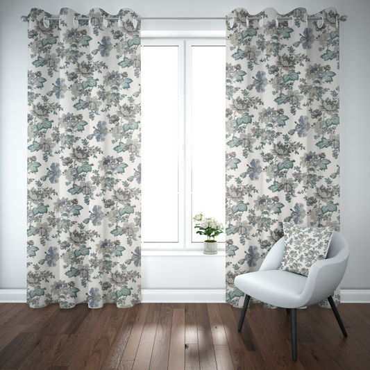 ICY BLOOM ANOKHI HOME WINDOW CURTAIN 9 FEET LONG X 3.75 WIDTH PAIR