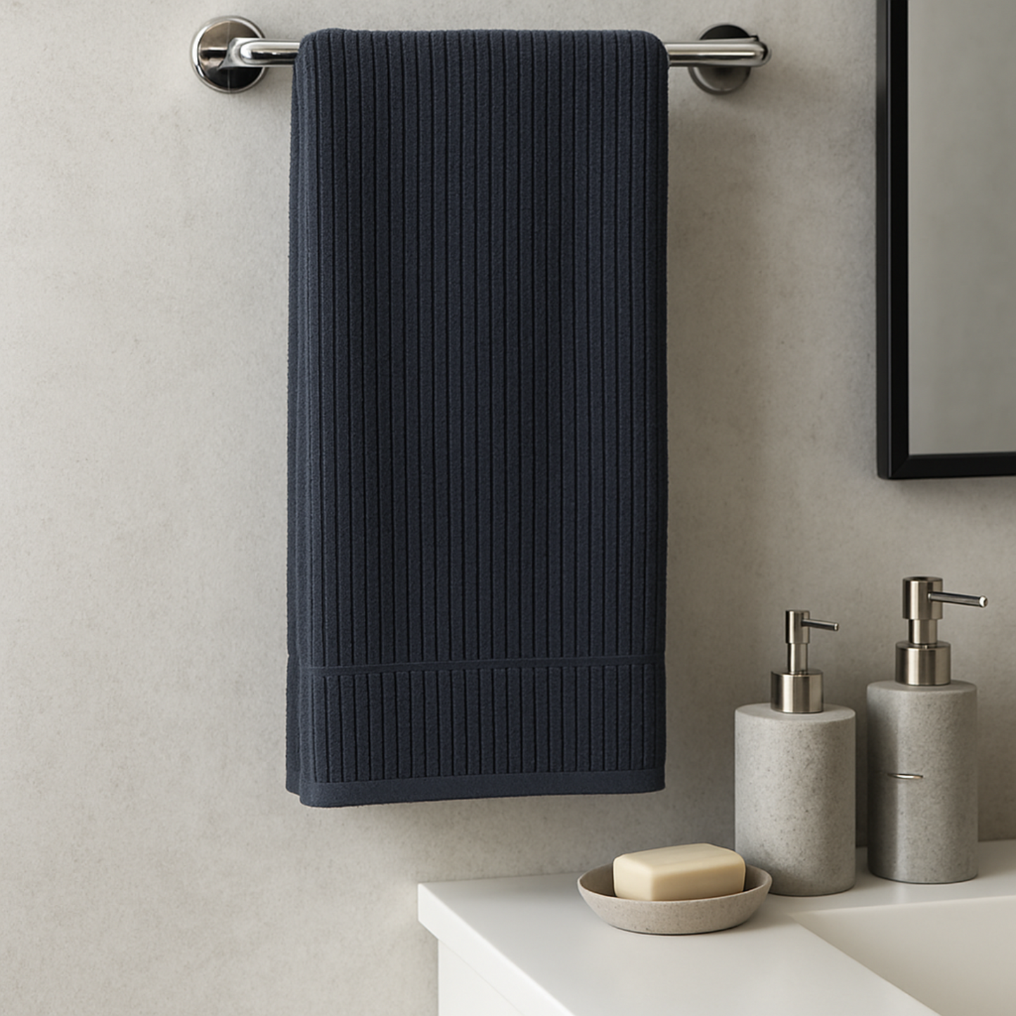 Midnight Black - Solid Waffle Cotton Soft Towel Set : 1 Bath Towel and 2 Hand Towels