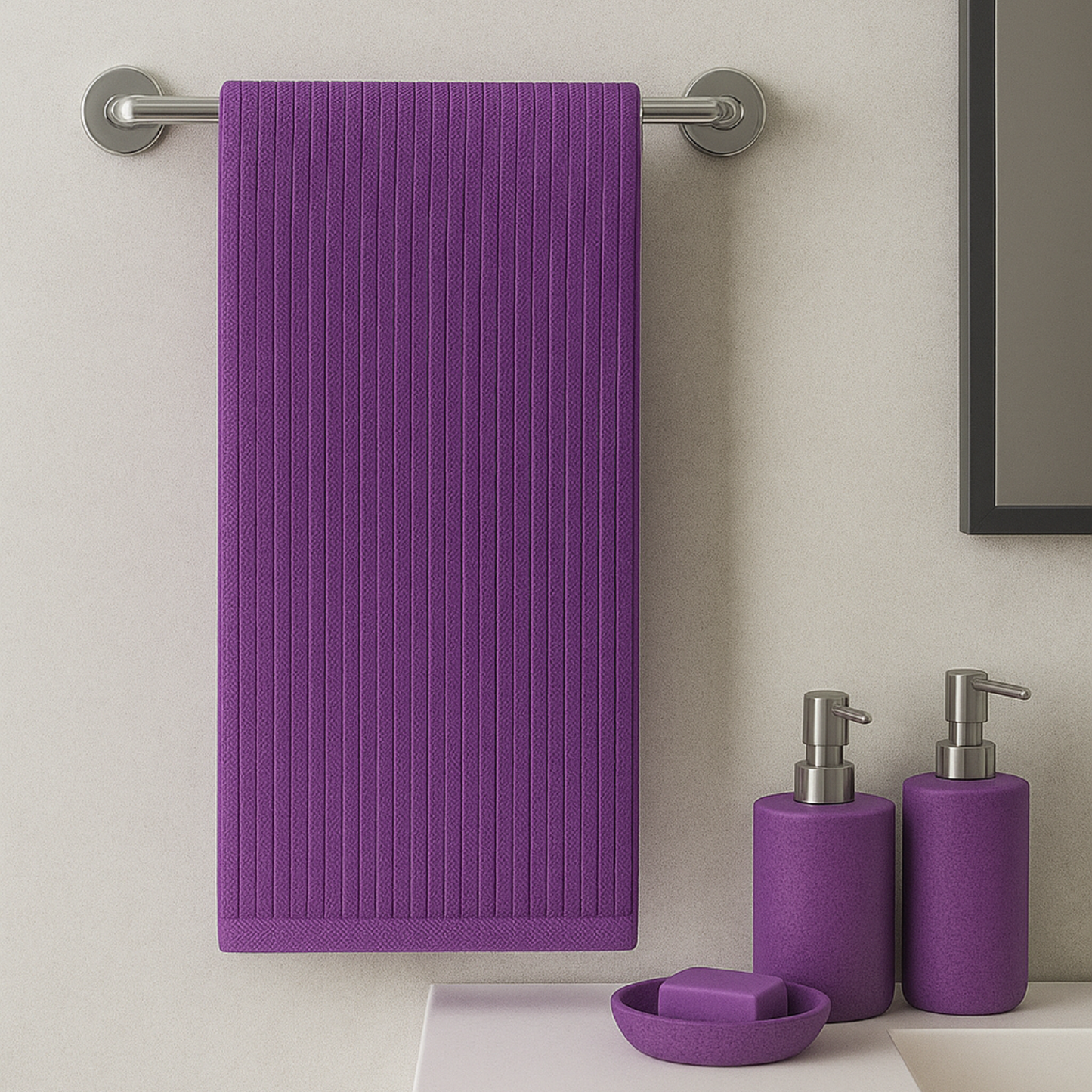 Royal Purple - Solid Waffle Cotton Soft Towel Set : 1 Bath Towel and 2 Hand Towels