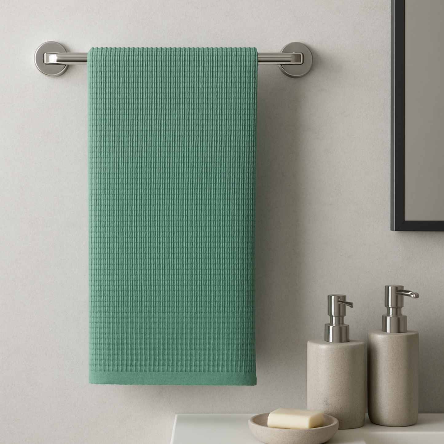 Forest Mist - Solid Waffle Cotton Soft Towel Set : 1 Bath Towel and 2 Hand Towels