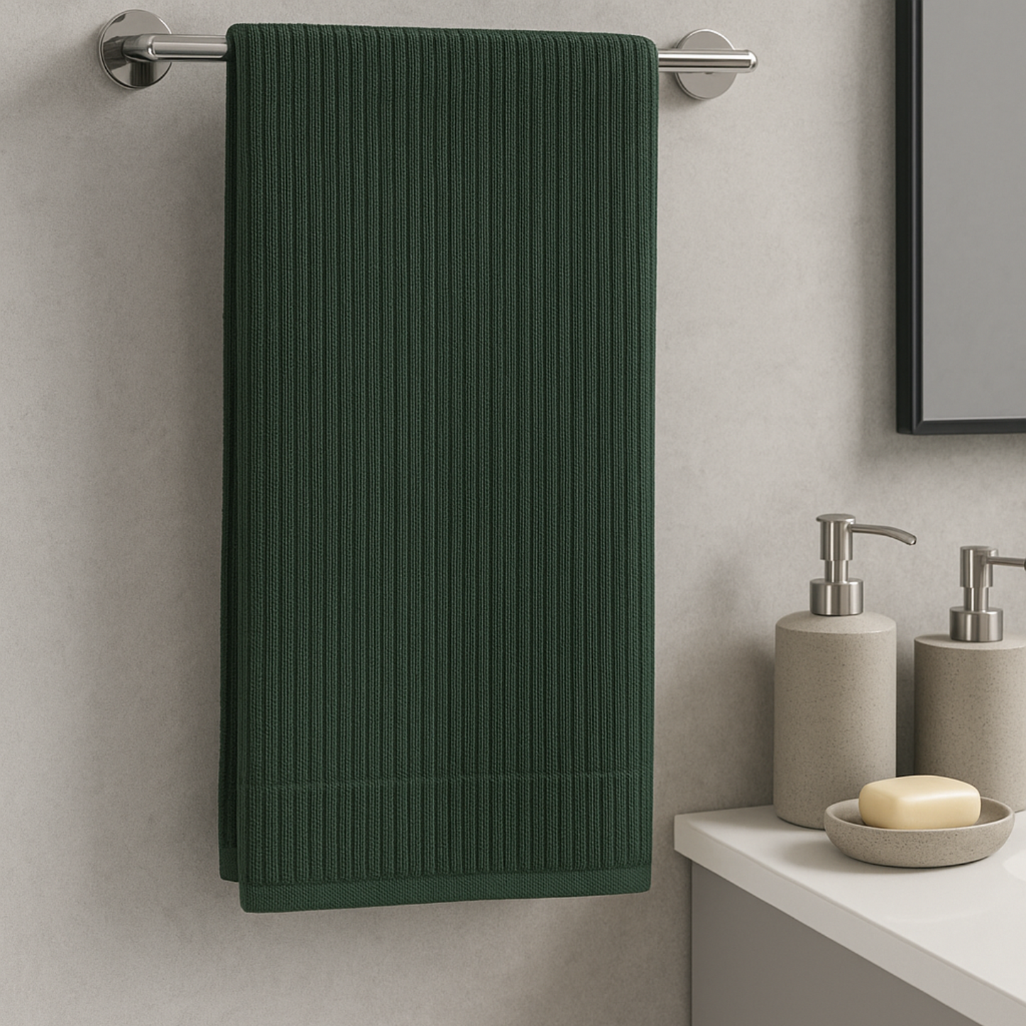Forest Green - Solid Waffle Cotton Soft Towel Set : 1 Bath Towel and 2 Hand Towels