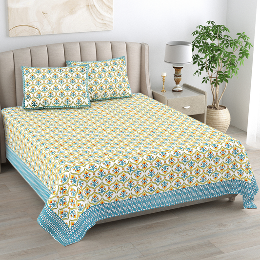 Kalakriti Amber Garden Pure Cotton Double Bedsheet with 2 Pillow Covers