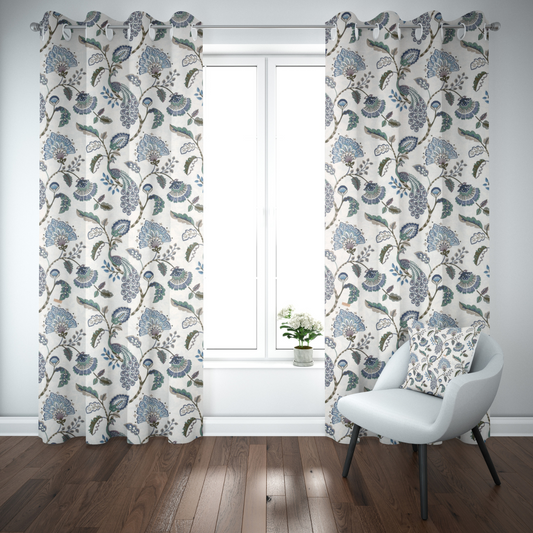 BLUEBIRD BOTANICA ANOKHI HOME WINDOW CURTAIN 9 FEET LONG X 3.75 WIDTH PAIR