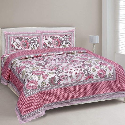 Pink Patang – Ethnic Jaipuri Printed Bedsheet Set with Pillow Covers