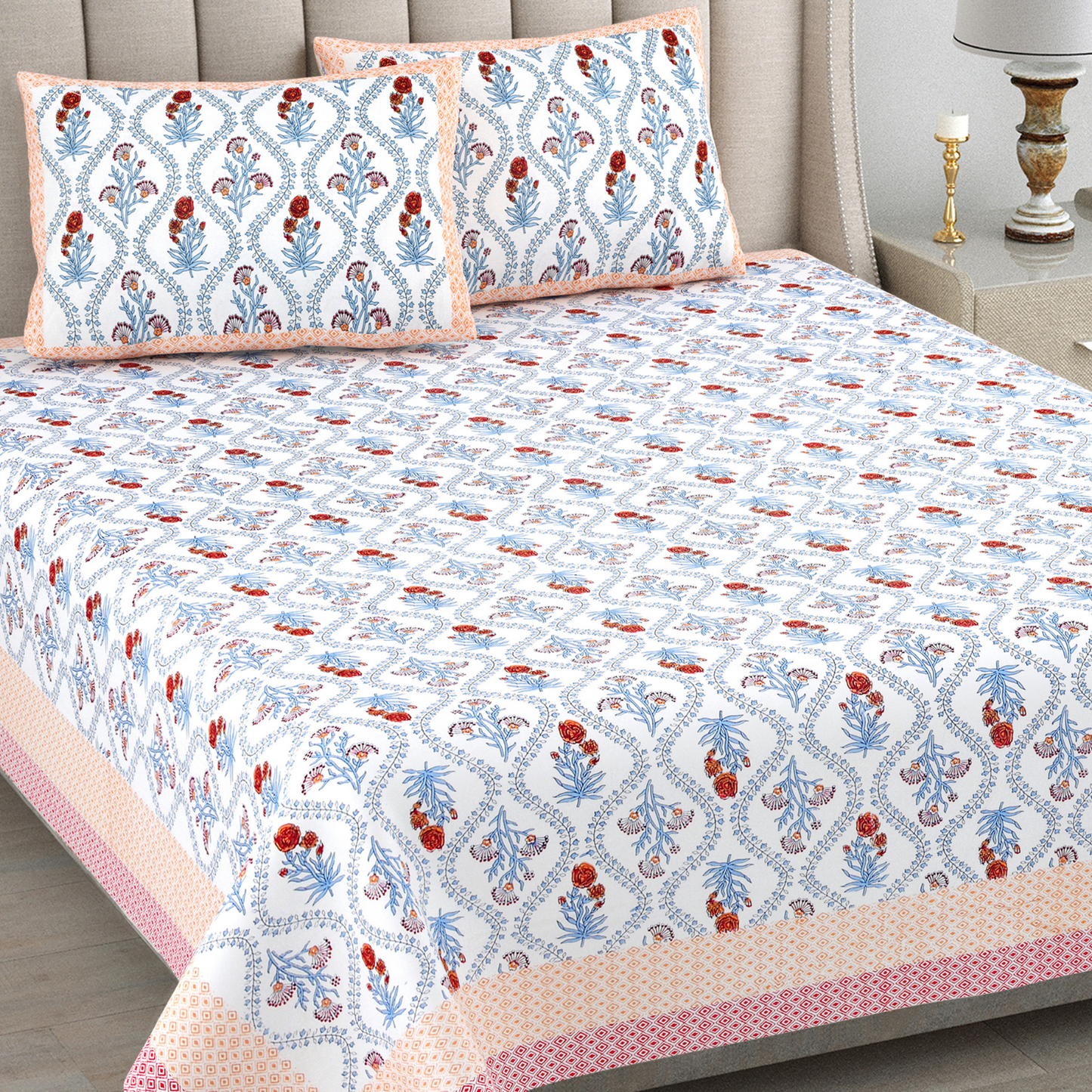 Kalakriti Pine Grove Pure Cotton Double Bedsheet with 2 Pillow Covers