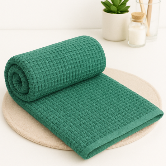 Forest Mist - Solid Waffle Cotton Soft Towel Set : 1 Bath Towel and 2 Hand Towels