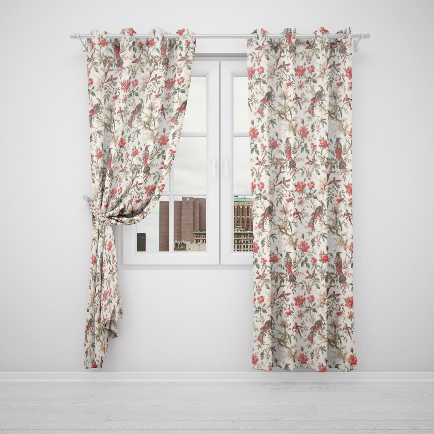 BOTANICAL BIRDS ANOKHI HOME WINDOW CURTAIN 7 FEET LONG X 3.75 WIDTH