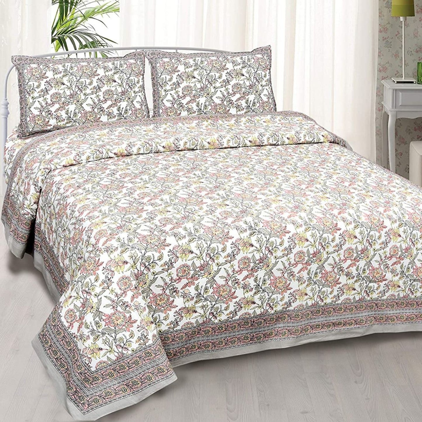 Rangrez Bloom – Ethnic Jaipuri Printed Bedsheet Set with Pillow Covers