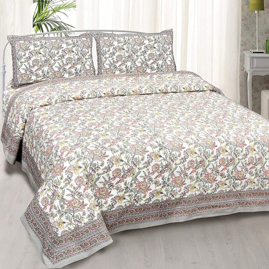 Rangrez Bloom – Ethnic Jaipuri Printed Bedsheet Set with Pillow Covers
