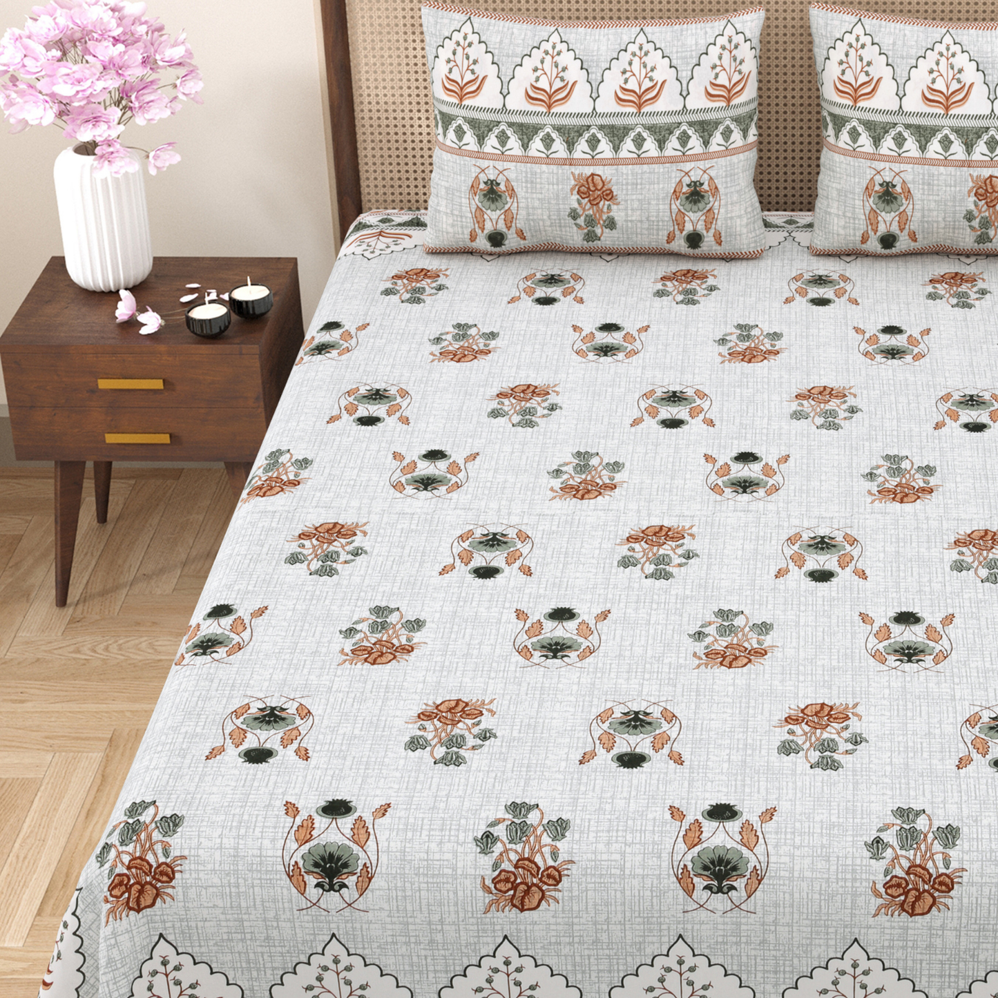 Gulmohar Desert Bloom Pure Cotton Double Bedsheet with 2 Pillow Covers