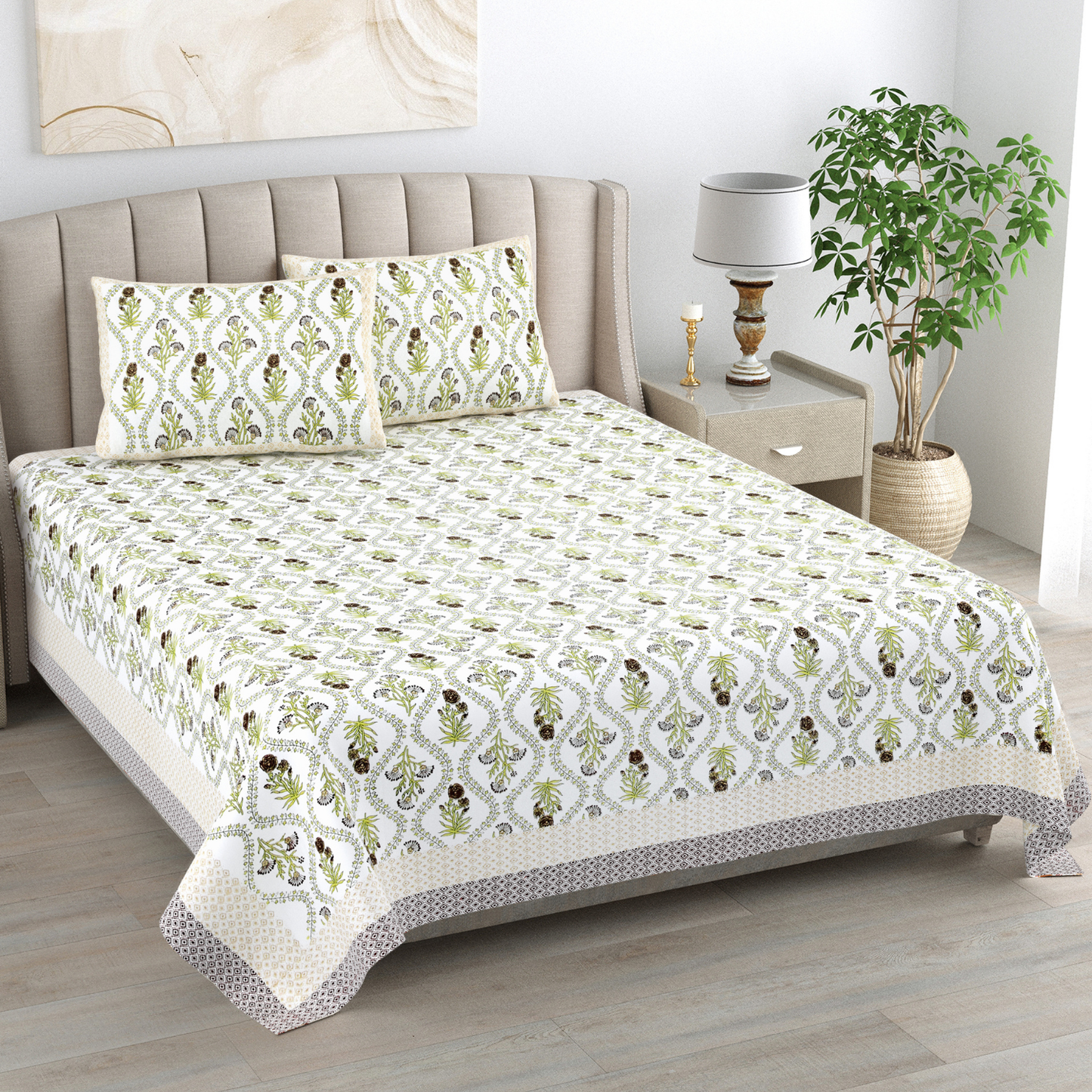 Kalakriti Zest & Bloom Pure Cotton Double Bedsheet with 2 Pillow Covers