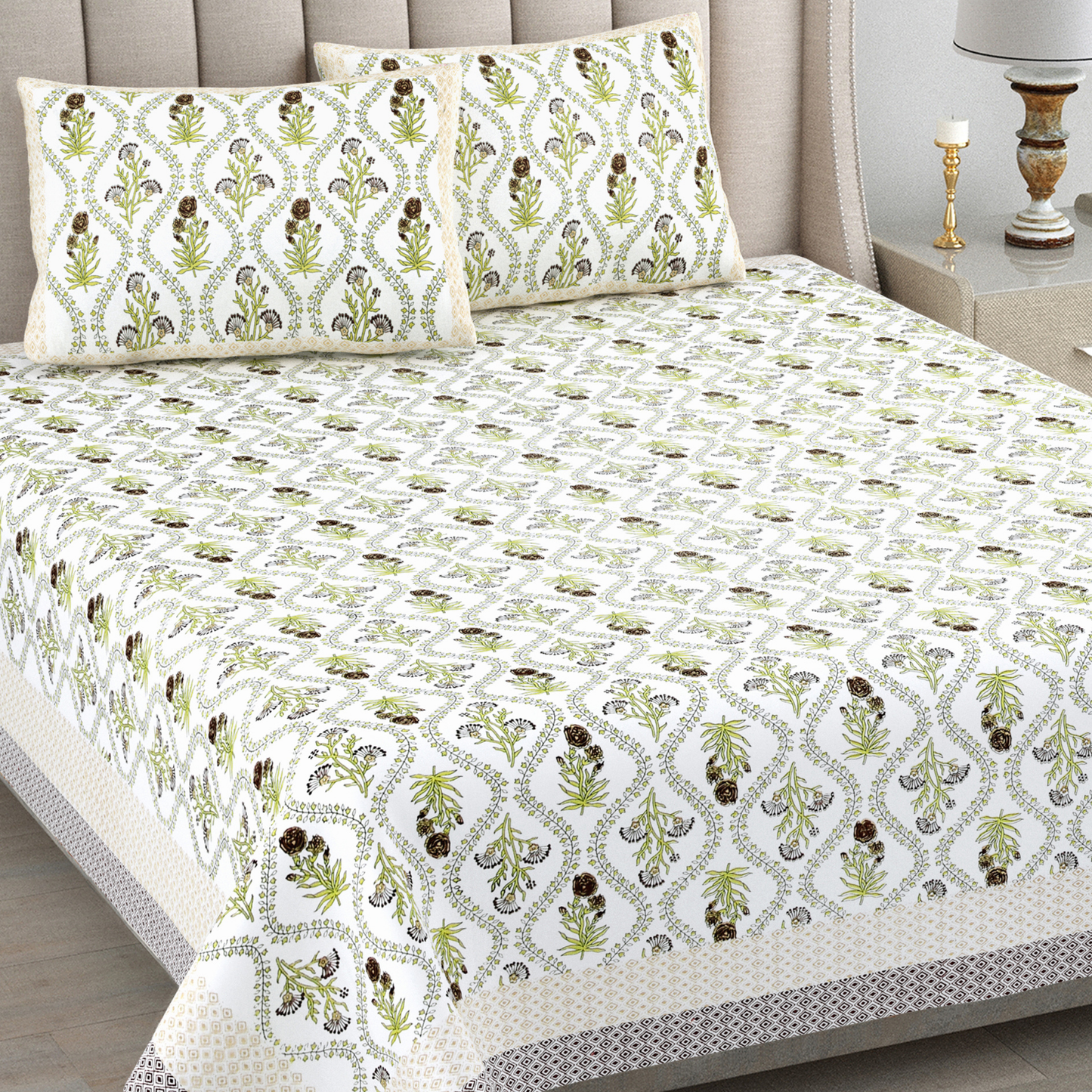Kalakriti Zest & Bloom Pure Cotton Double Bedsheet with 2 Pillow Covers