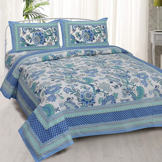 Summer Dew – Ethnic Jaipuri Printed Bedsheet Set with Pillow Covers