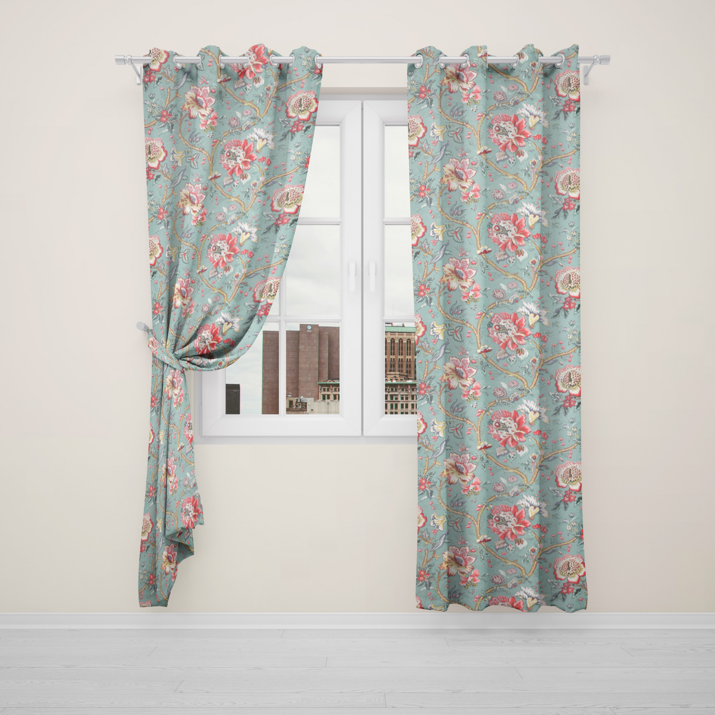AZURE PETALS ANOKHI HOME WINDOW CURTAIN 7 FEET LONG X 3.75 WIDTH