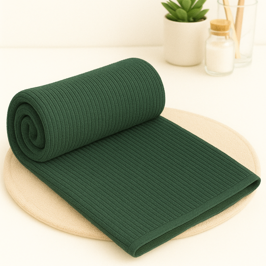 Forest Green - Solid Waffle Cotton Soft Towel Set : 1 Bath Towel and 2 Hand Towels