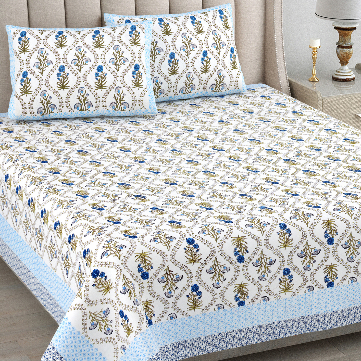 Kalakriti Tropical Tehzeeb Pure Cotton Double Bedsheet with 2 Pillow Covers