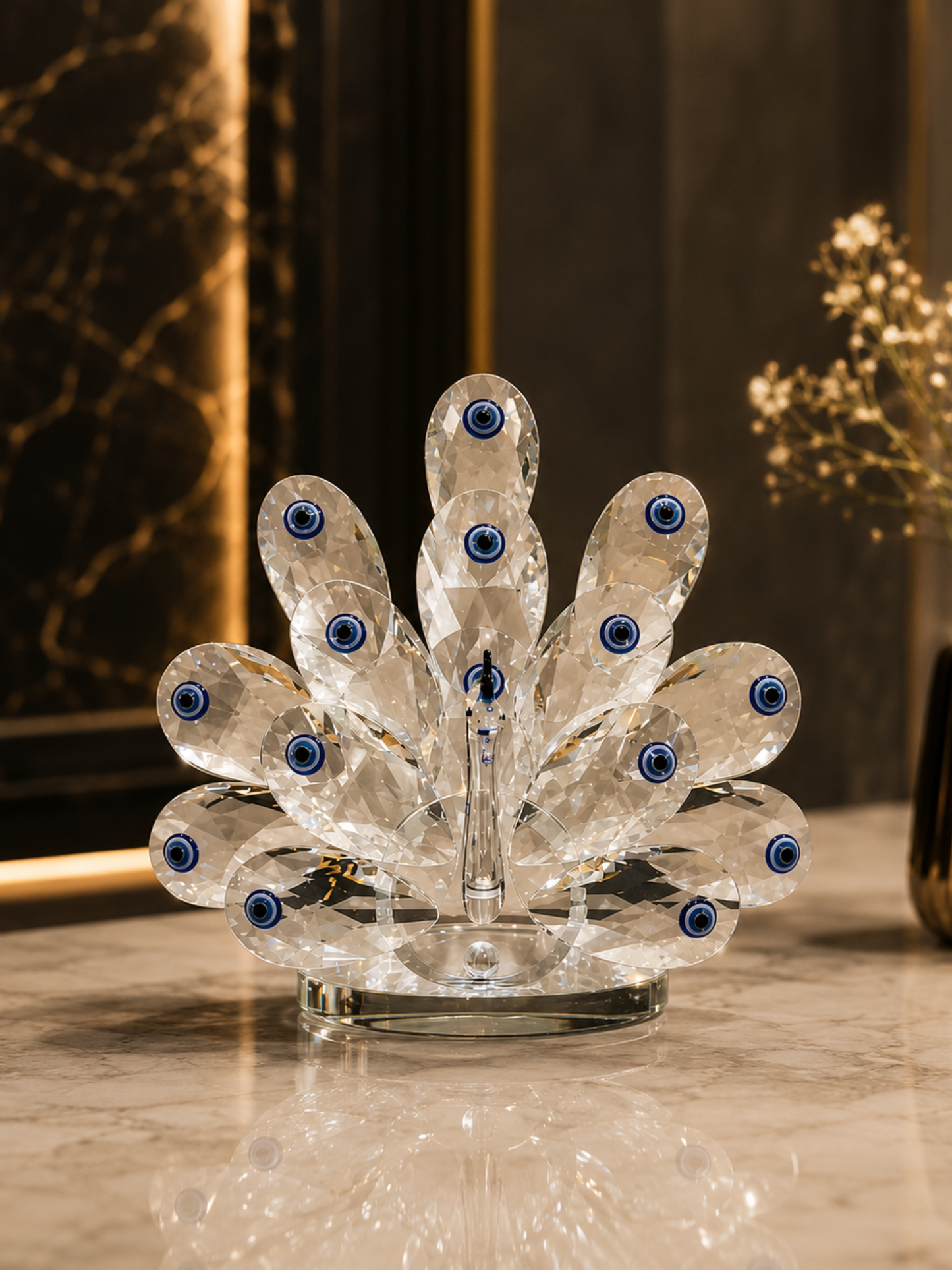 Evil Eye Crystal Peacock Figurine