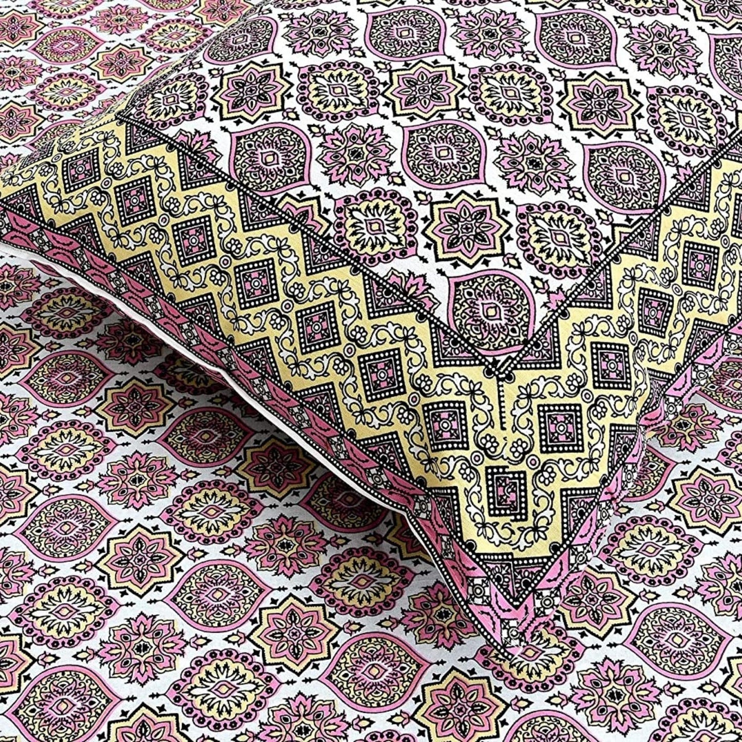 Peach & Petals – Ethnic Jaipuri Printed Bedsheet Set with Pillow Covers