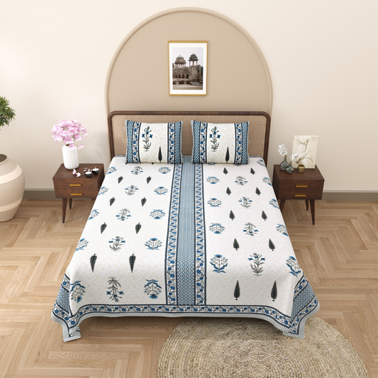Gulmohar Earthy Whispers Pure Cotton Double Bedsheet with 2 Pillow Covers