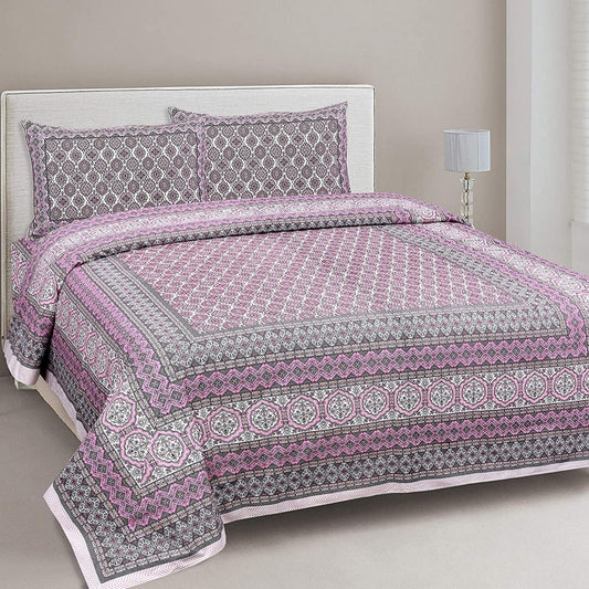 Rosy Royalty – Ethnic Jaipuri Printed Bedsheet Set with Pillow Covers