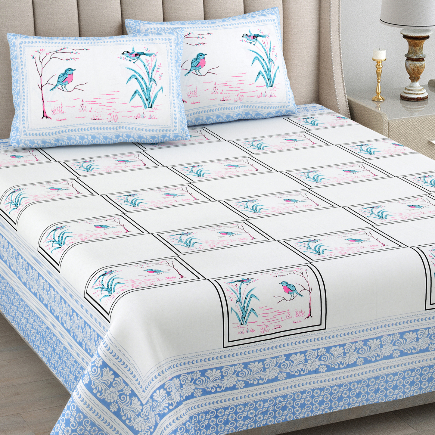 Kalakriti Neelkanth Serenity Pure Cotton Double Bedsheet with 2 Pillow Covers