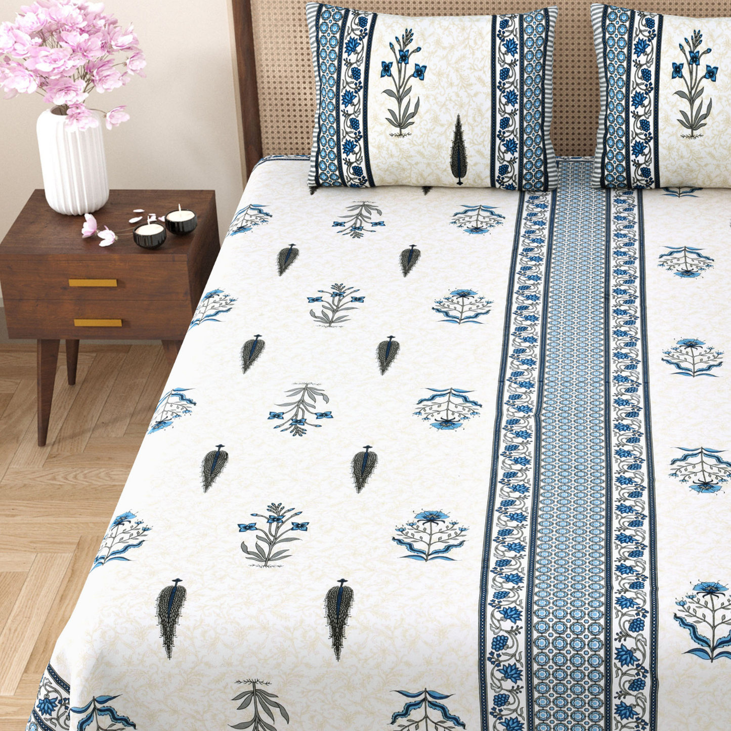 Gulmohar Earthy Whispers Pure Cotton Double Bedsheet with 2 Pillow Covers