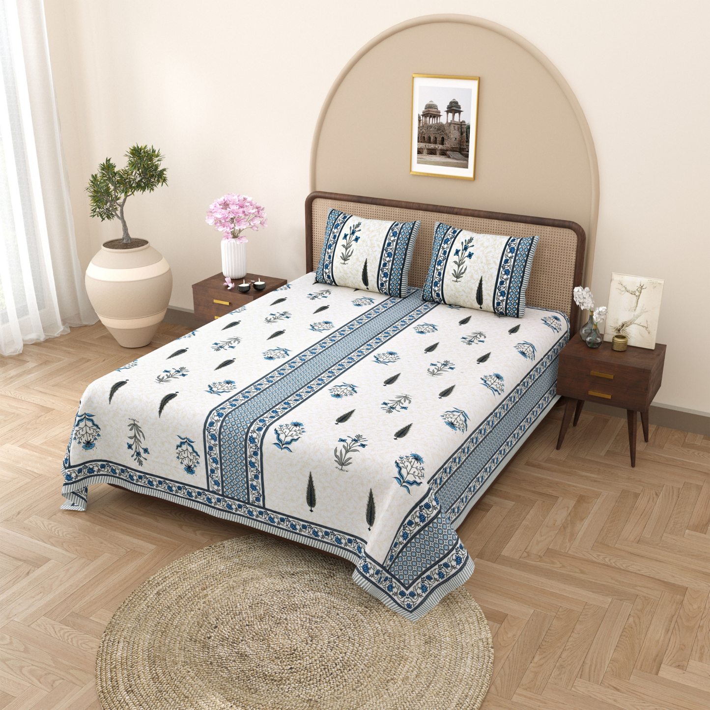 Gulmohar Earthy Whispers Pure Cotton Double Bedsheet with 2 Pillow Covers