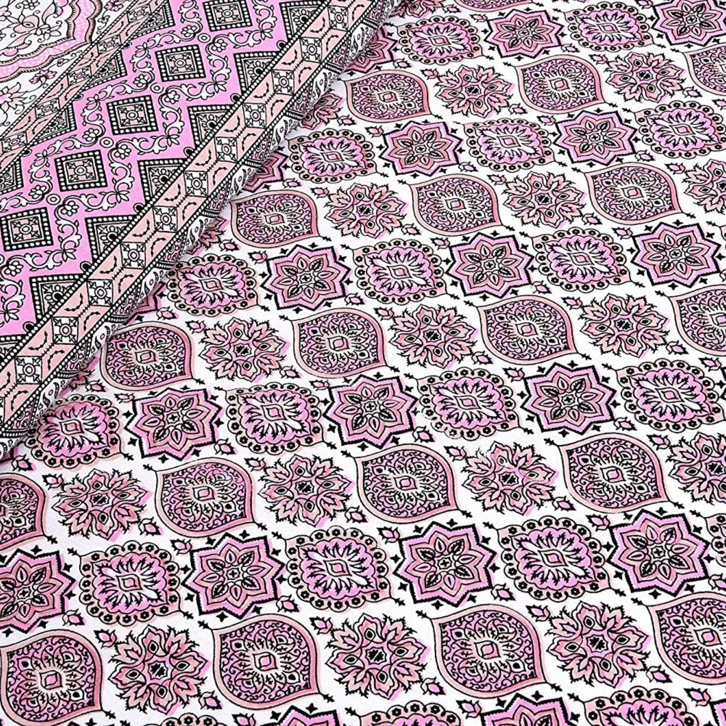 Rosy Royalty – Ethnic Jaipuri Printed Bedsheet Set with Pillow Covers