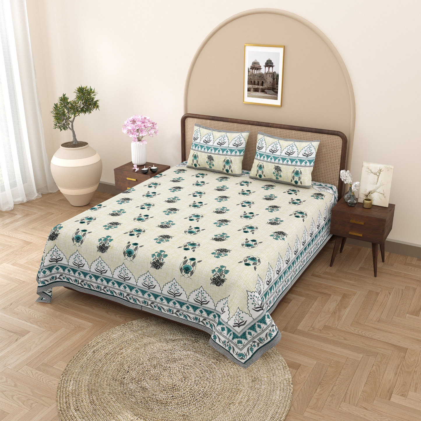 Gulmohar Spice Garden Pure Cotton Double Bedsheet with 2 Pillow Covers