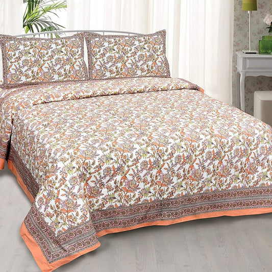 Phoolwadi Essence– Ethnic Jaipuri Printed Bedsheet Set with Pillow Covers