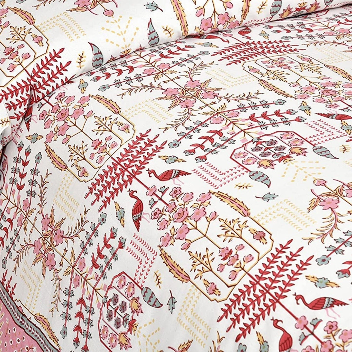 Pastel Serenity Sanganeri Single Bedsheet with 1 Pillow Cover Printed Flat Bed Sheet (60" x 90")
