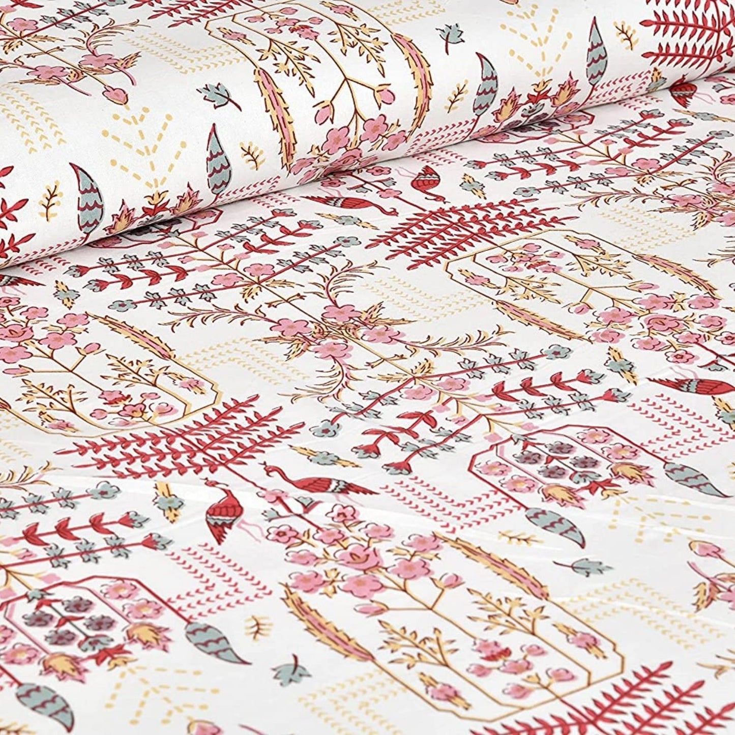 Pastel Serenity Sanganeri Single Bedsheet with 1 Pillow Cover Printed Flat Bed Sheet (60" x 90")