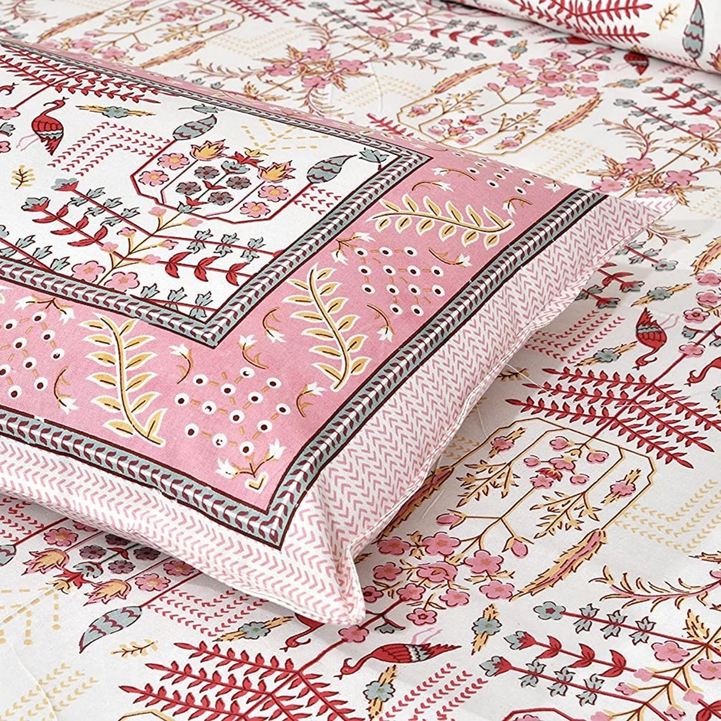 Pastel Serenity Sanganeri Single Bedsheet with 1 Pillow Cover Printed Flat Bed Sheet (60" x 90")
