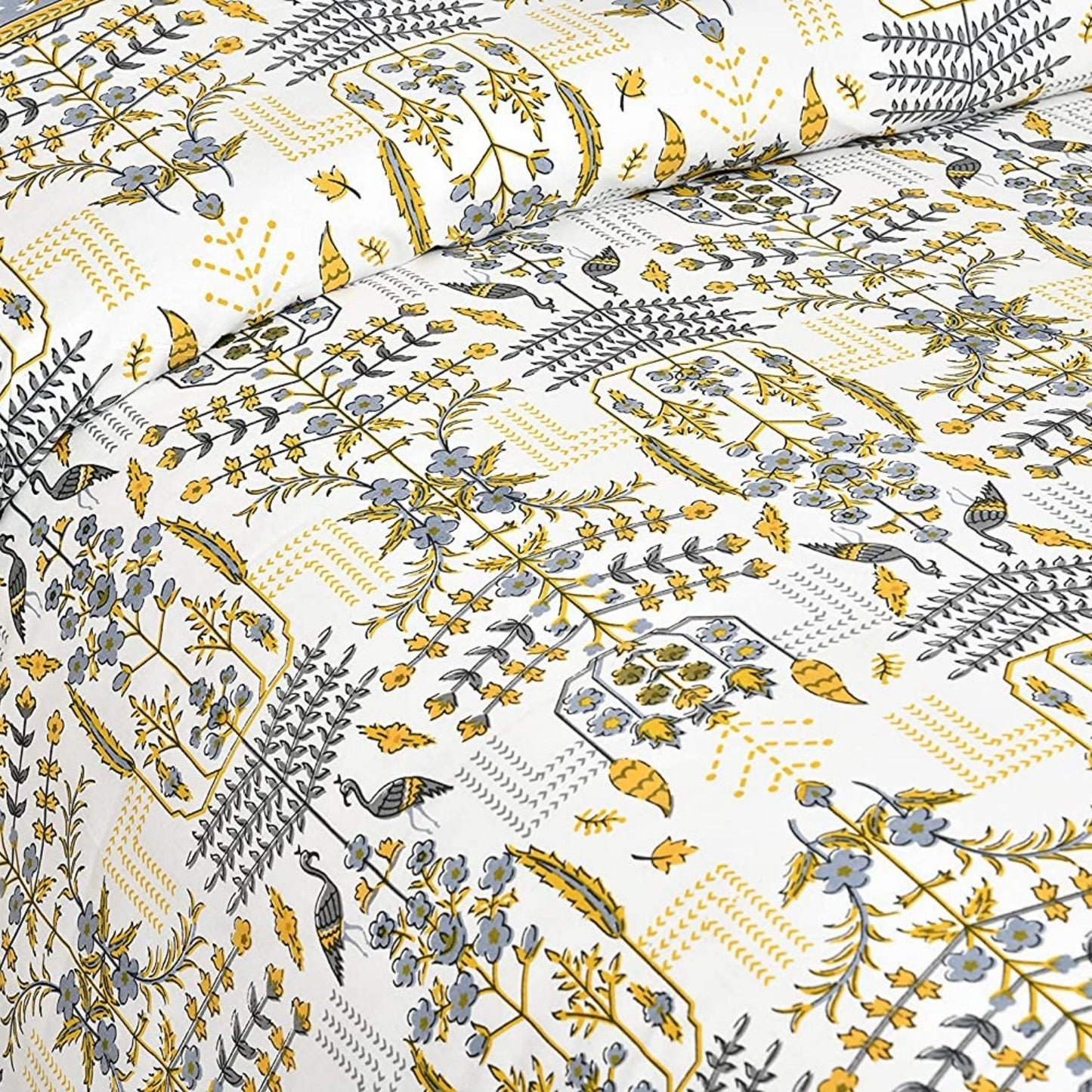 Vintage Vines Sanganeri Single Bedsheet with 1 Pillow Cover Printed Flat Bed Sheet (60" x 90")