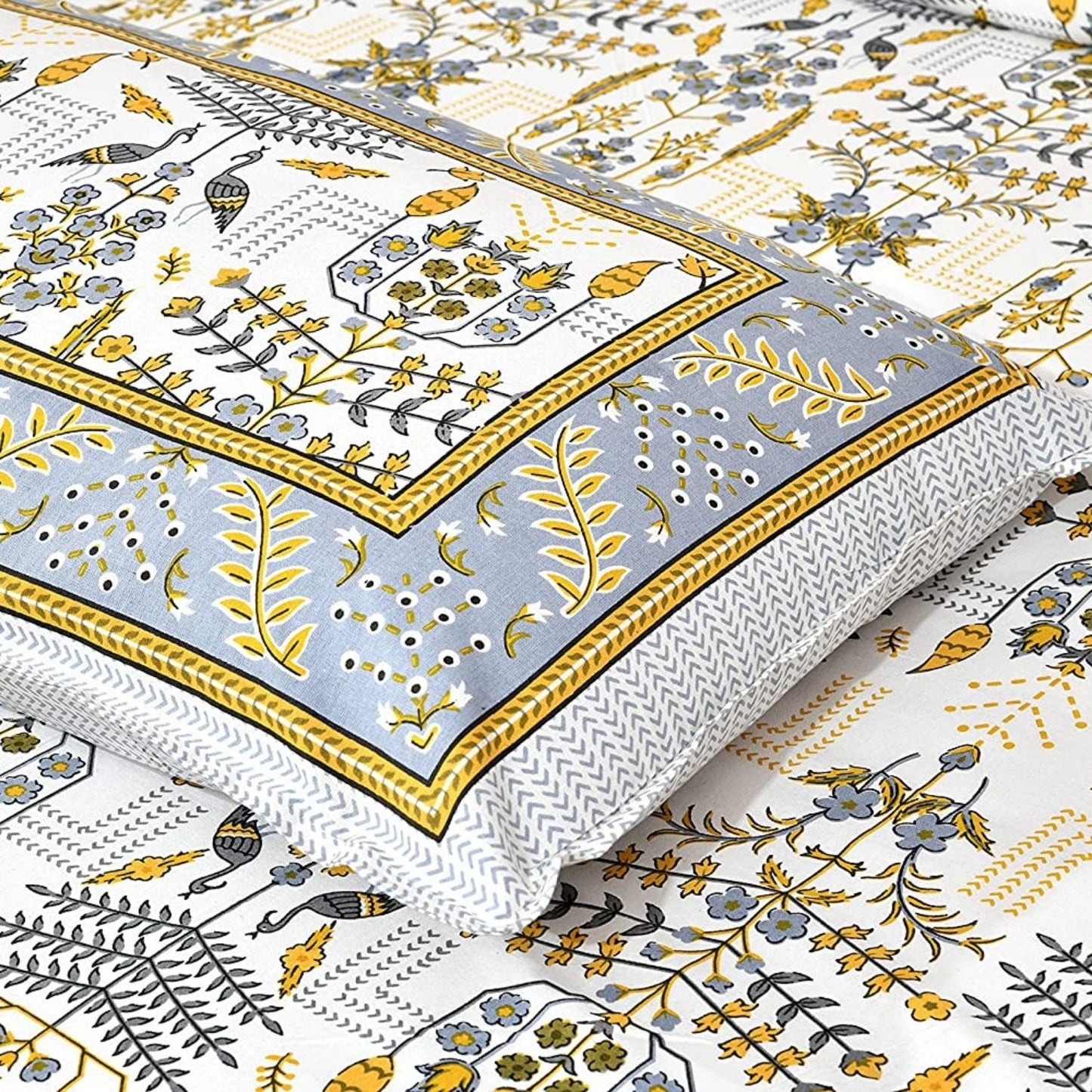 Vintage Vines Sanganeri Single Bedsheet with 1 Pillow Cover Printed Flat Bed Sheet (60" x 90")