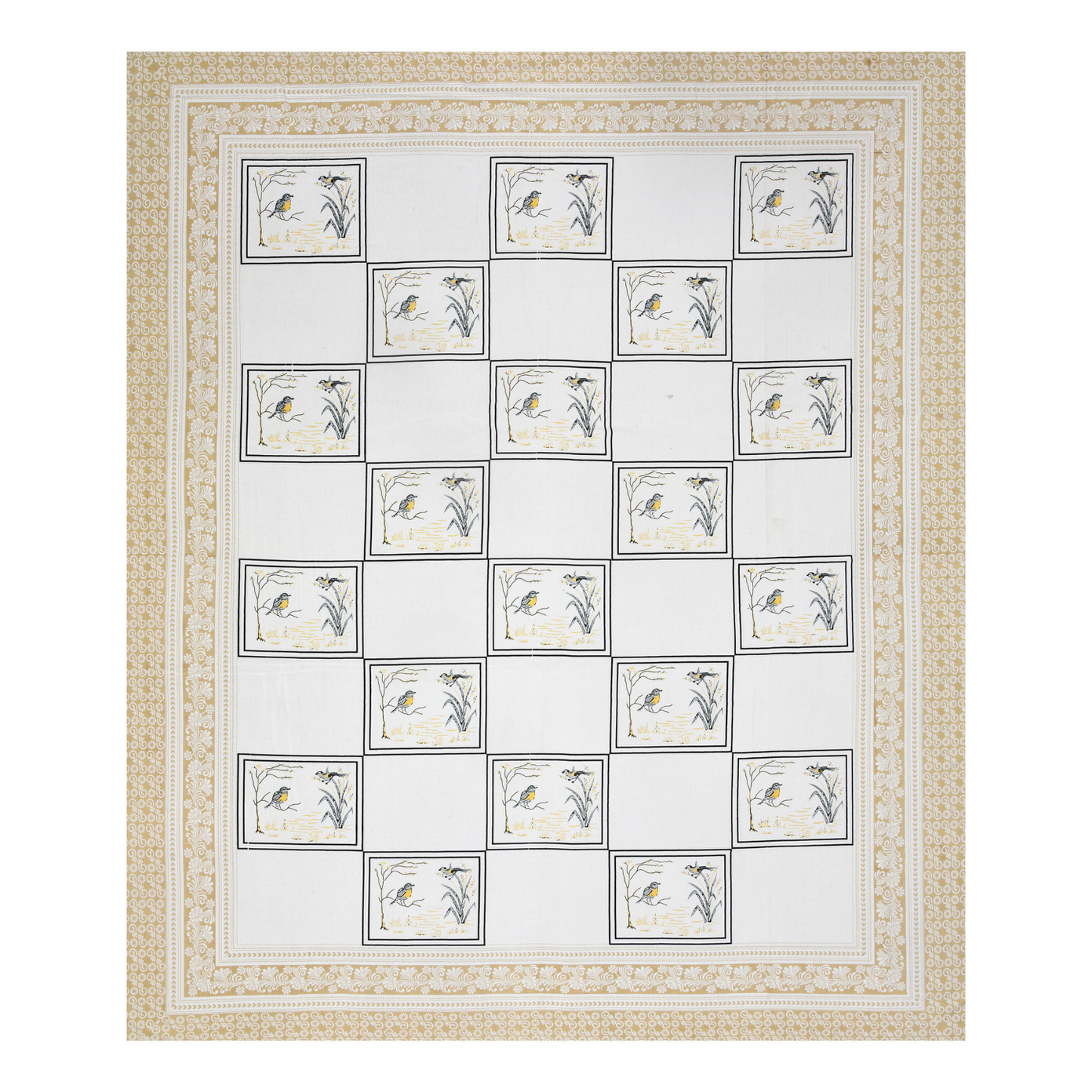 Kalakriti Sparrow Sketch Pure Cotton Double Bedsheet with 2 Pillow Covers